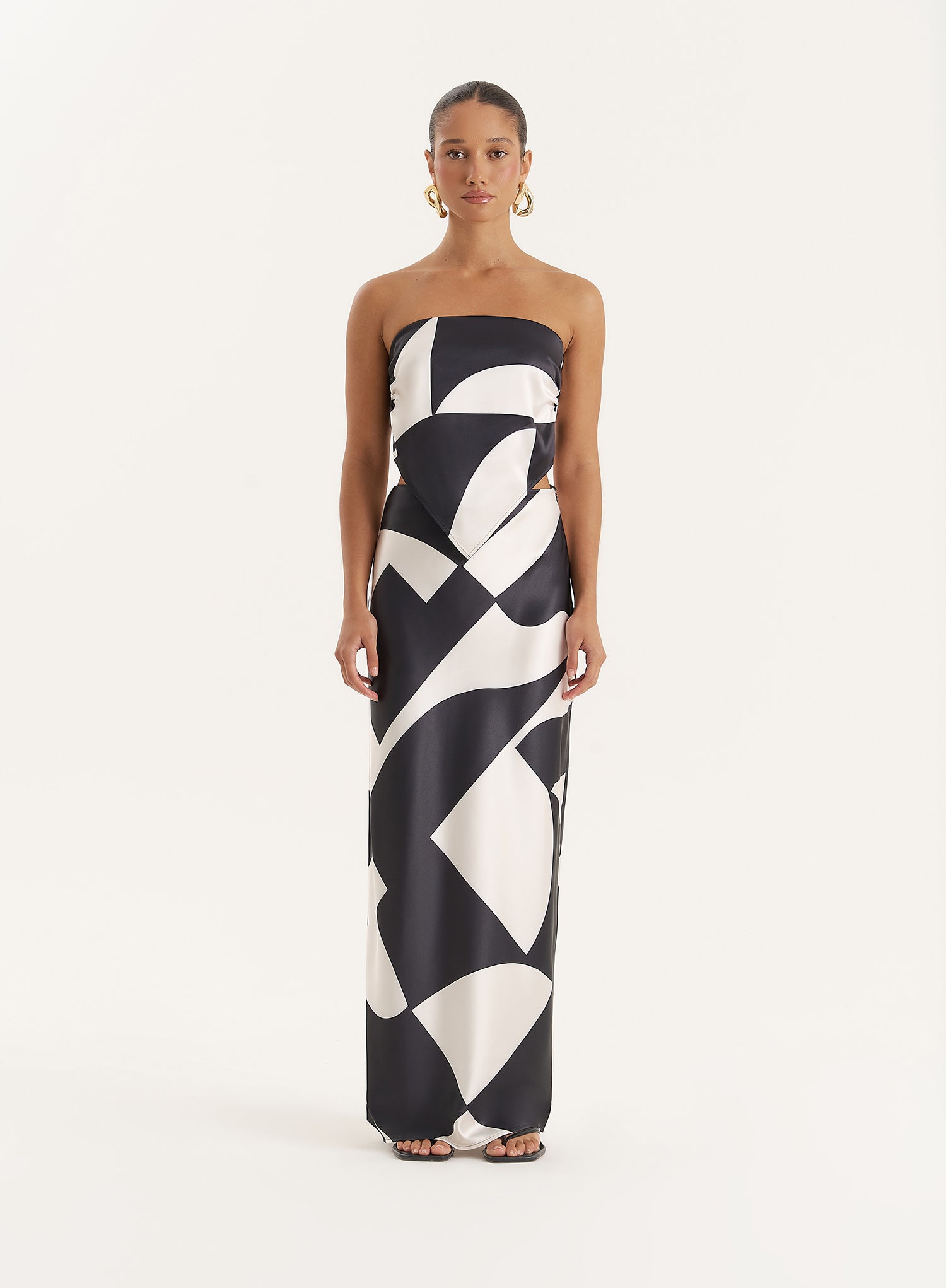 Abstract Print Satin Maxi Skirt